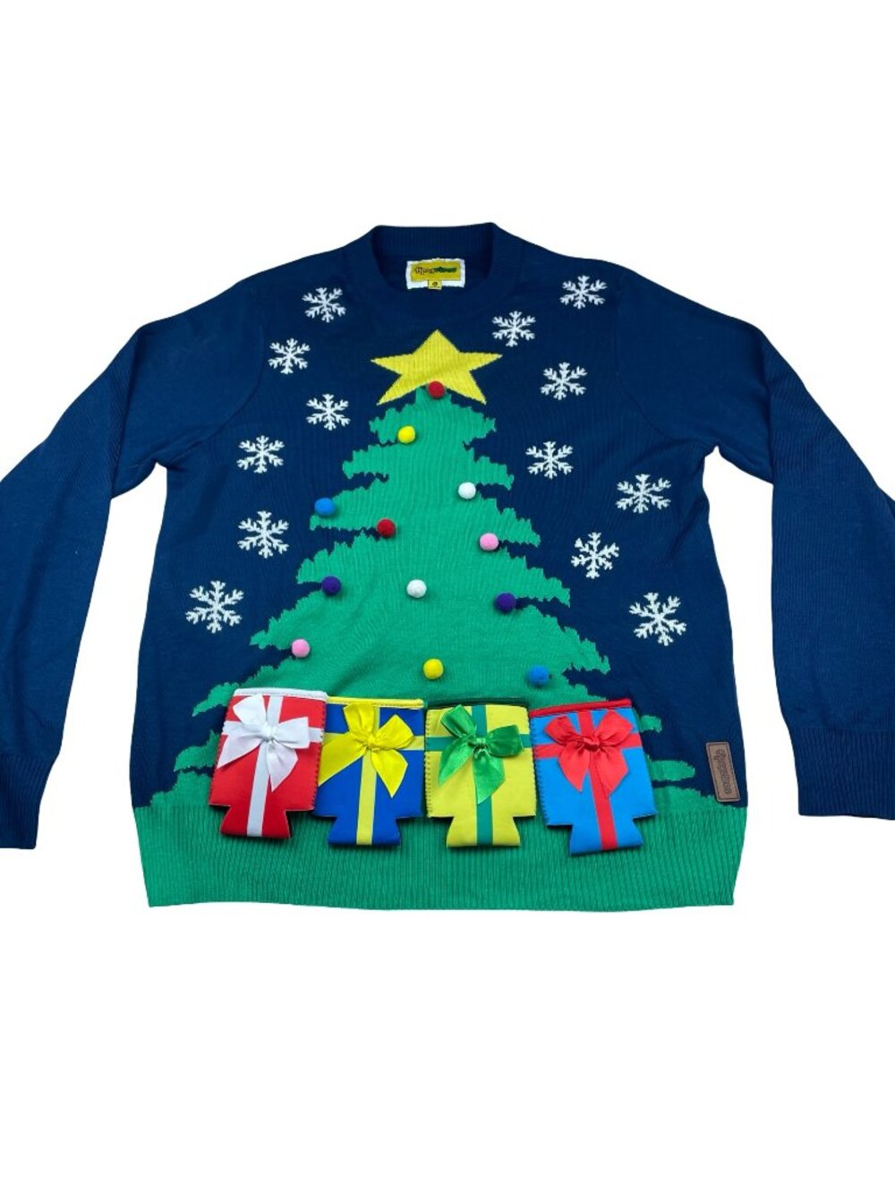 NEW Tipsy Elves Christmas Tree Drink Koozies Ugly Christmas Sweater Navy • XL